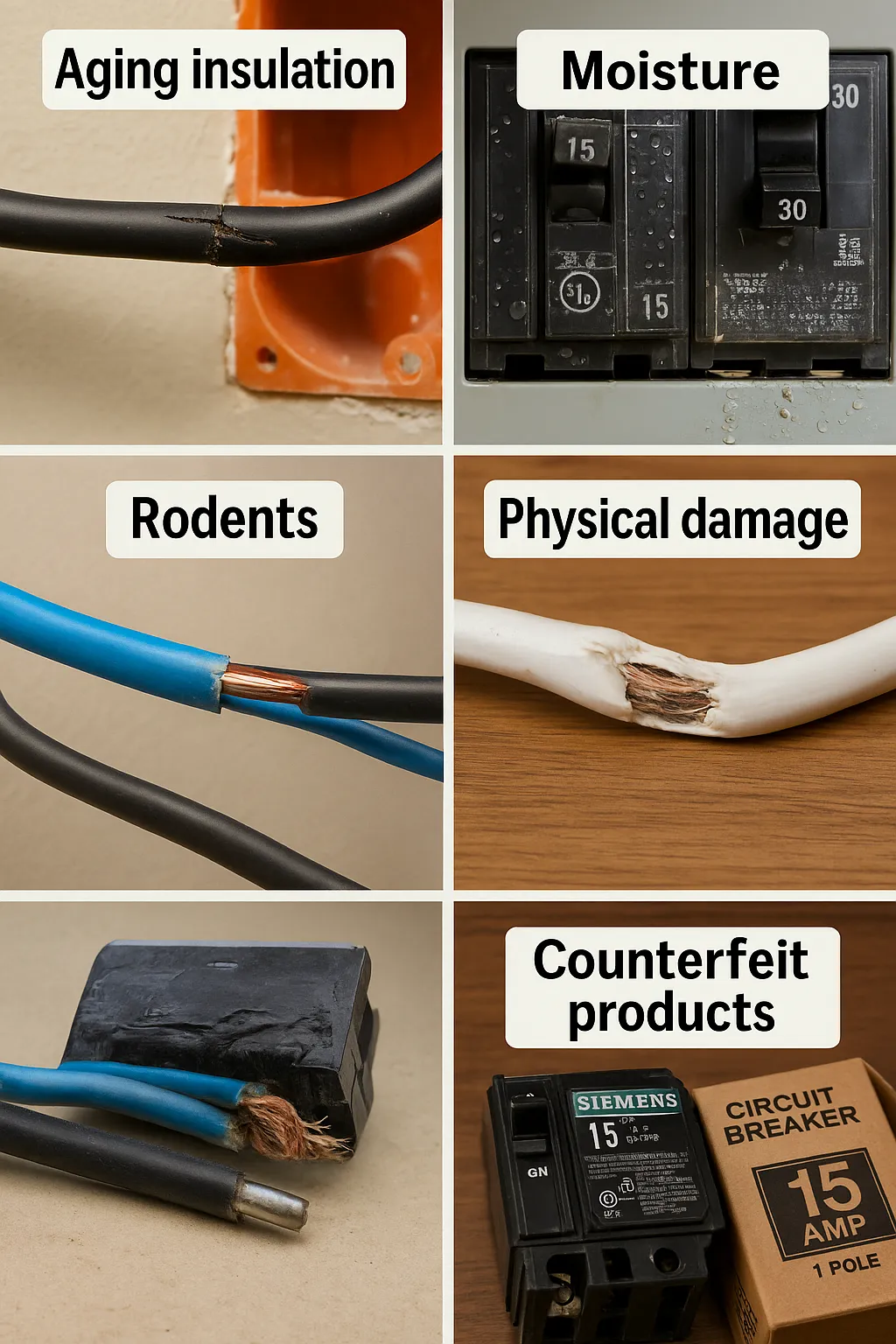 Collage of six common causes of short