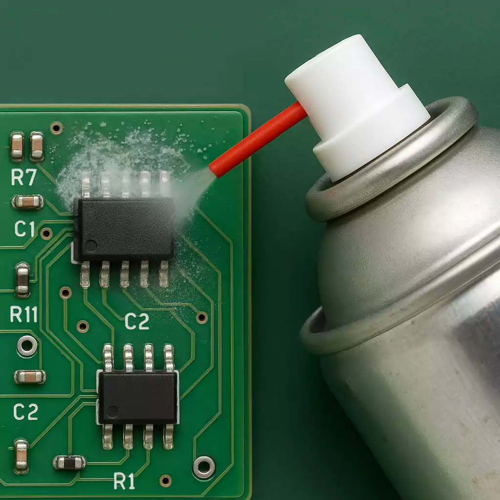 Spraying flux remover on PCB