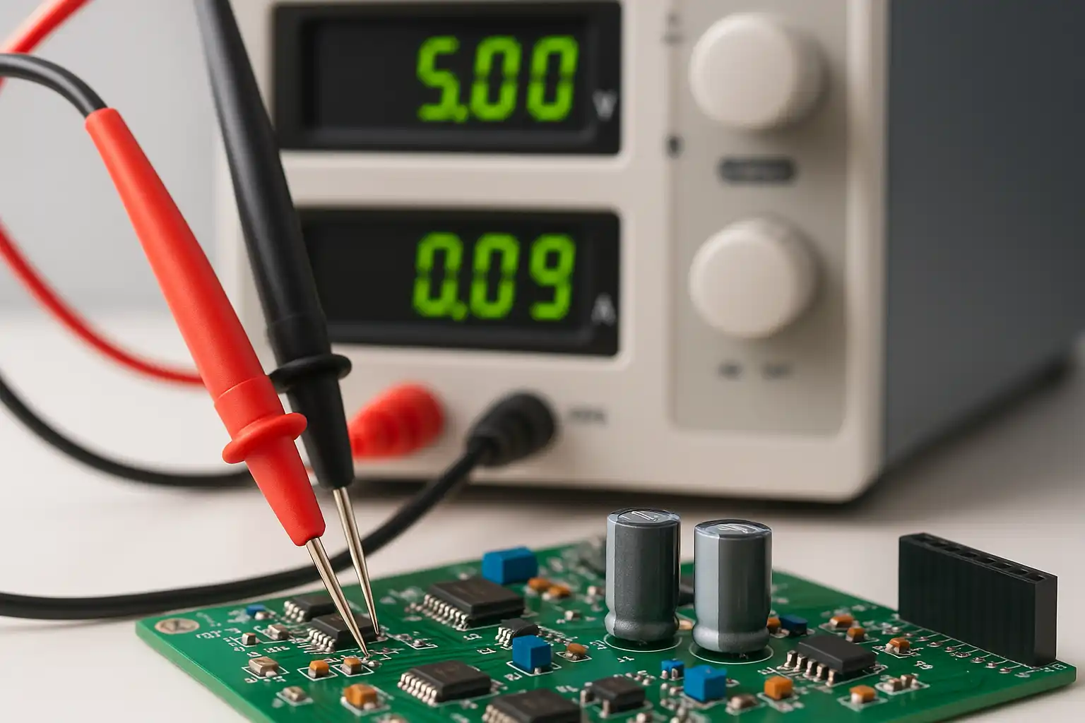 PCB power testing with probes and bench power supply