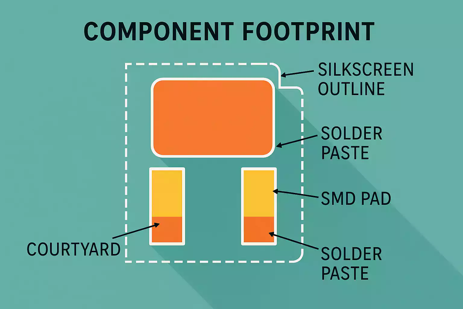 PCB component footprint showing pads, paste, and silkscreen outline