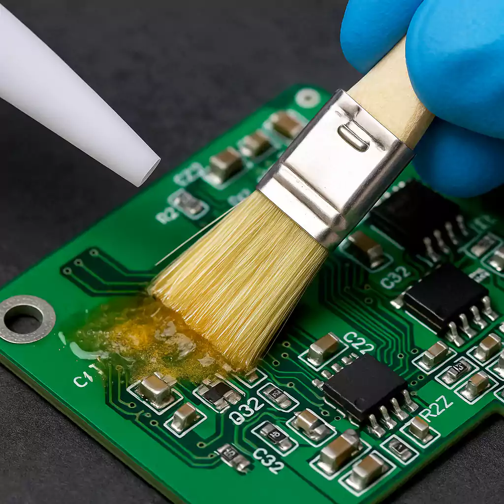 Cleaning flux off a PCB with a brush