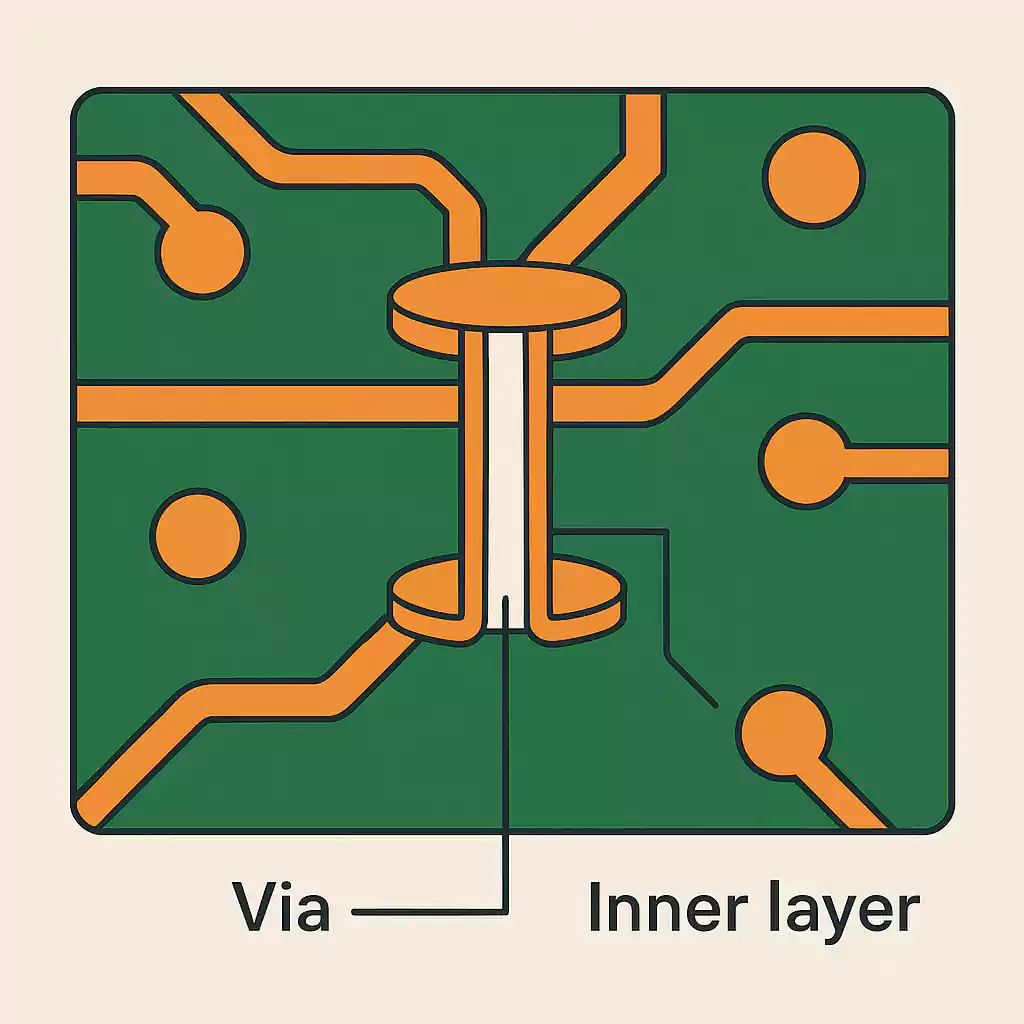 Cross-section diagram of a via connecting PCB layers