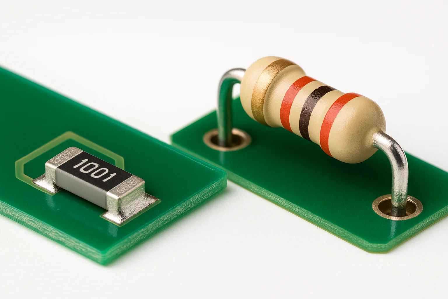 Surface-mount vs through-hole component size comparison