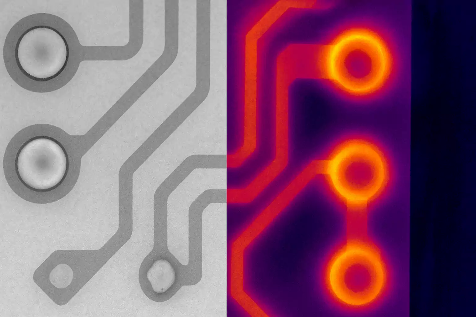 X-ray and thermal image of PCB solder joints