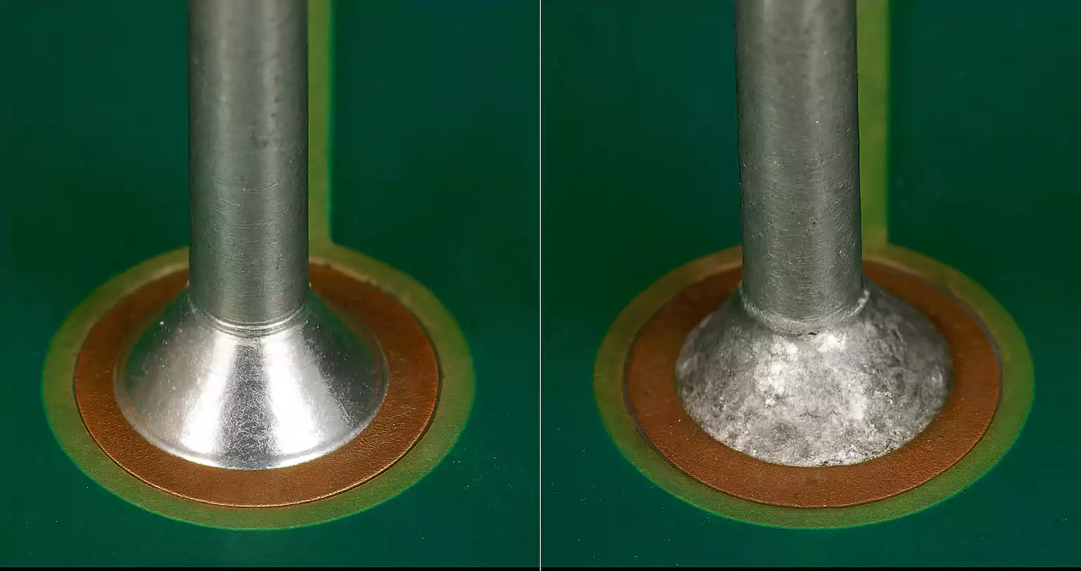 Good and cold solder joint side-by-side comparison