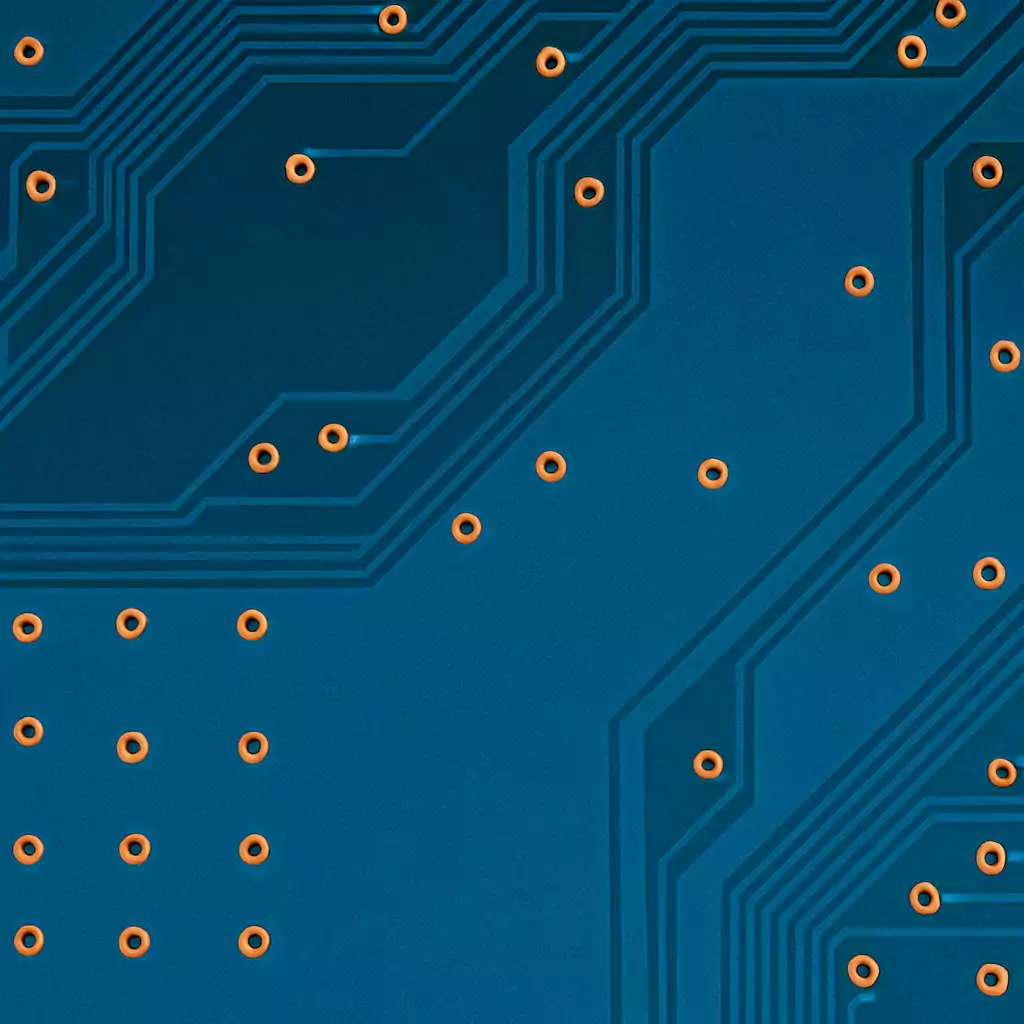 Close-up of FR-4 PCB with copper traces and vias