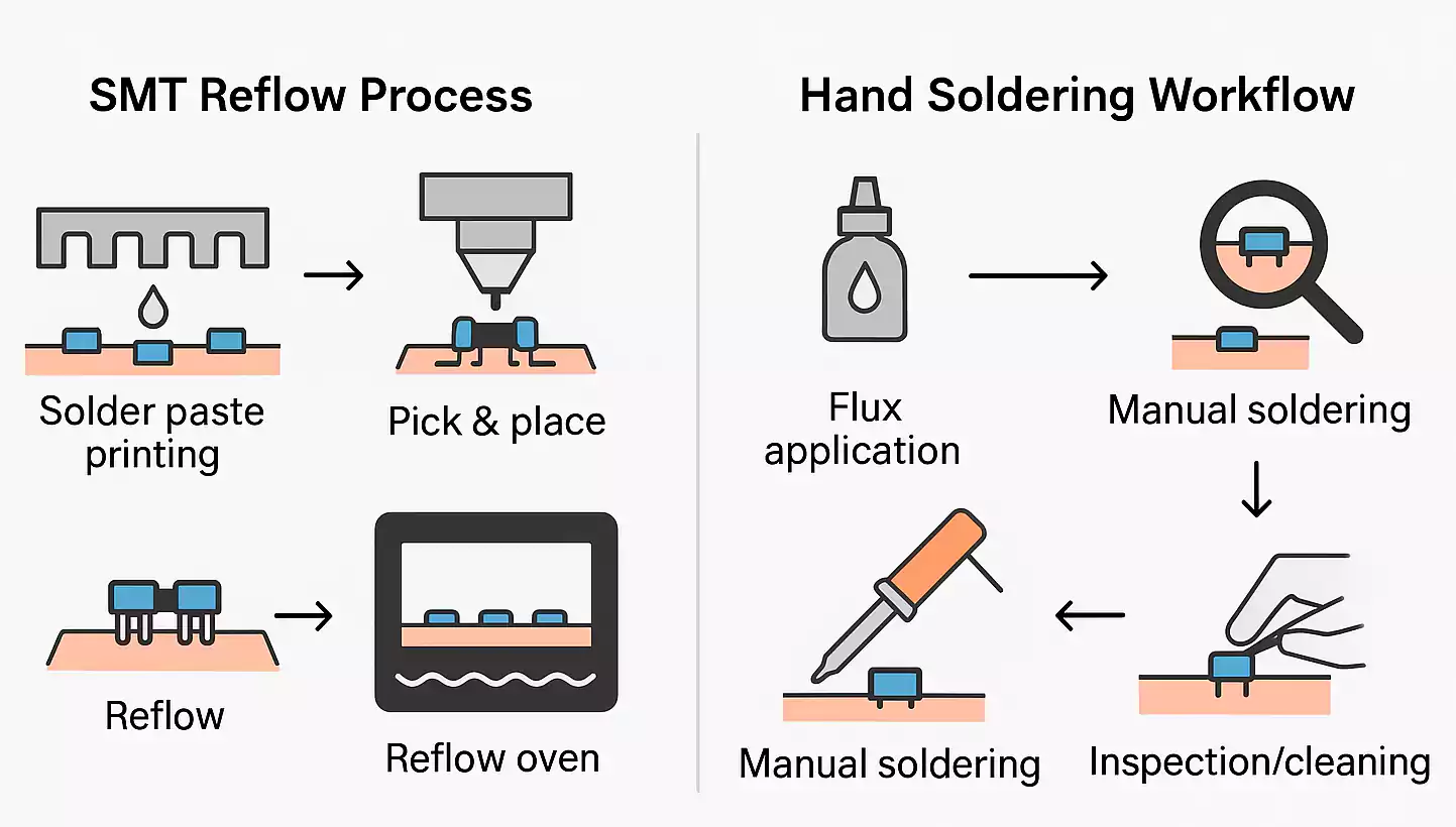 SMT and hand soldering process comparison