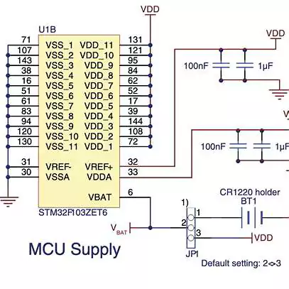 STM32 schematic showing VDD and VSS pins
