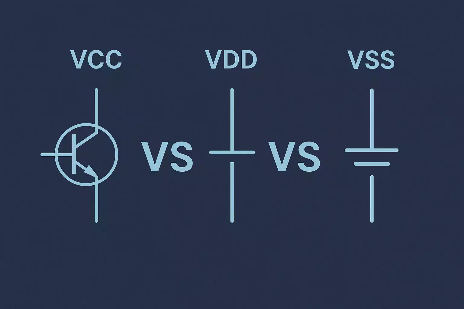 VCC VDD VSS symbol comparison graphic