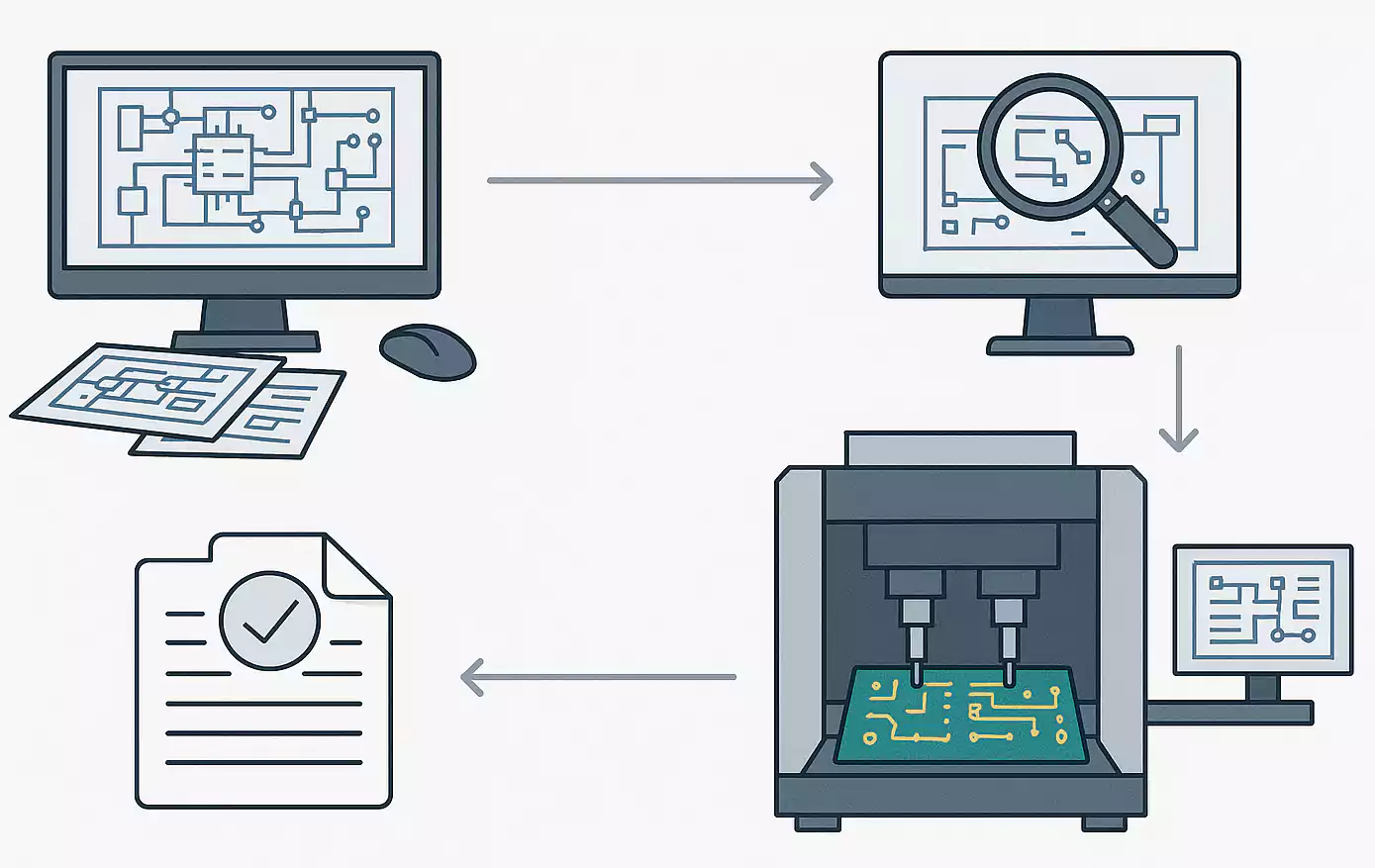 Flying probe PCB testing process flow diagram