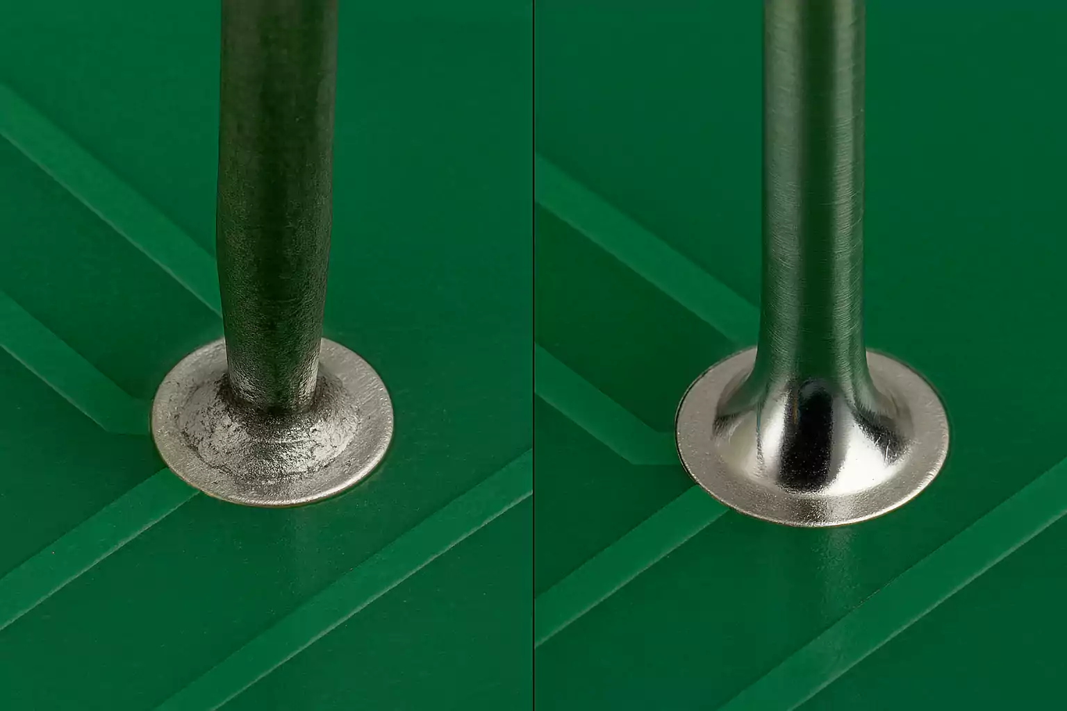 Bad and good solder joints side by side