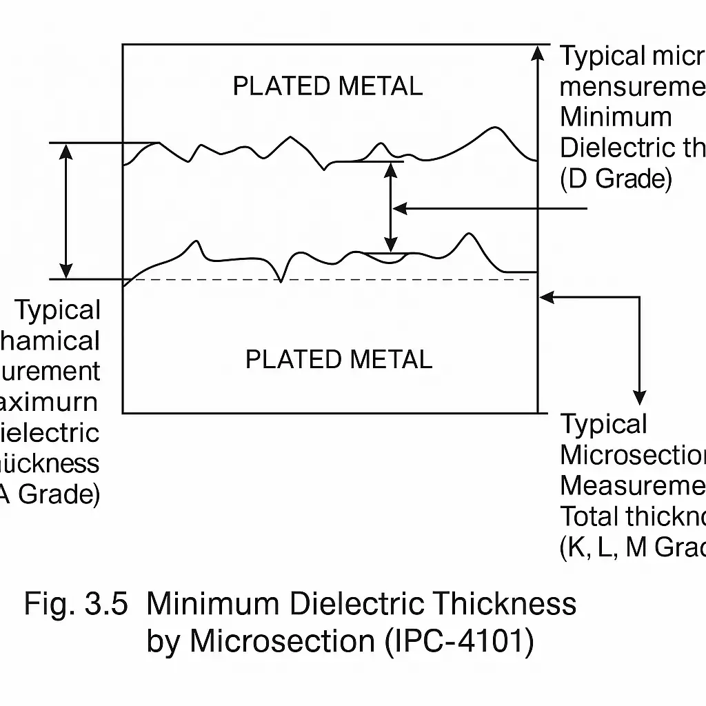 Figure 3.5 showing minimum dielectric thickness measurement by microsection according to IPC-4101