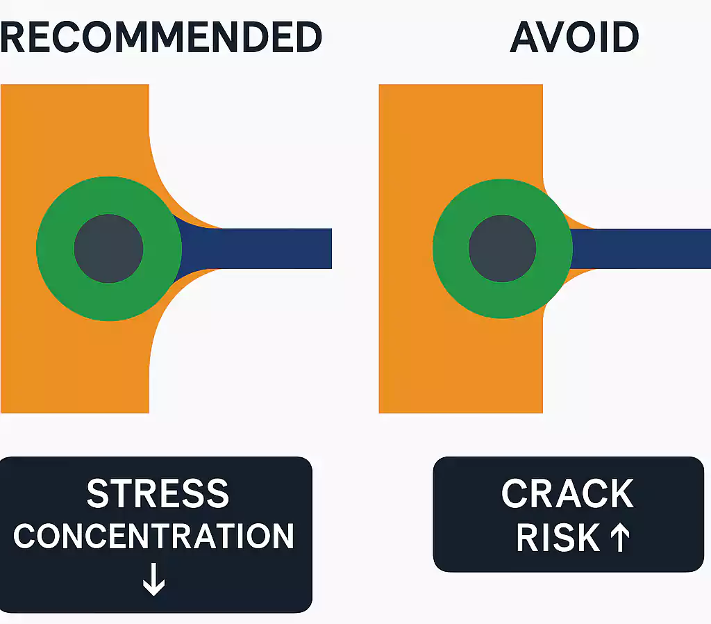 Comparison of teardrop pad and sharp pad in rigid flex PCB design