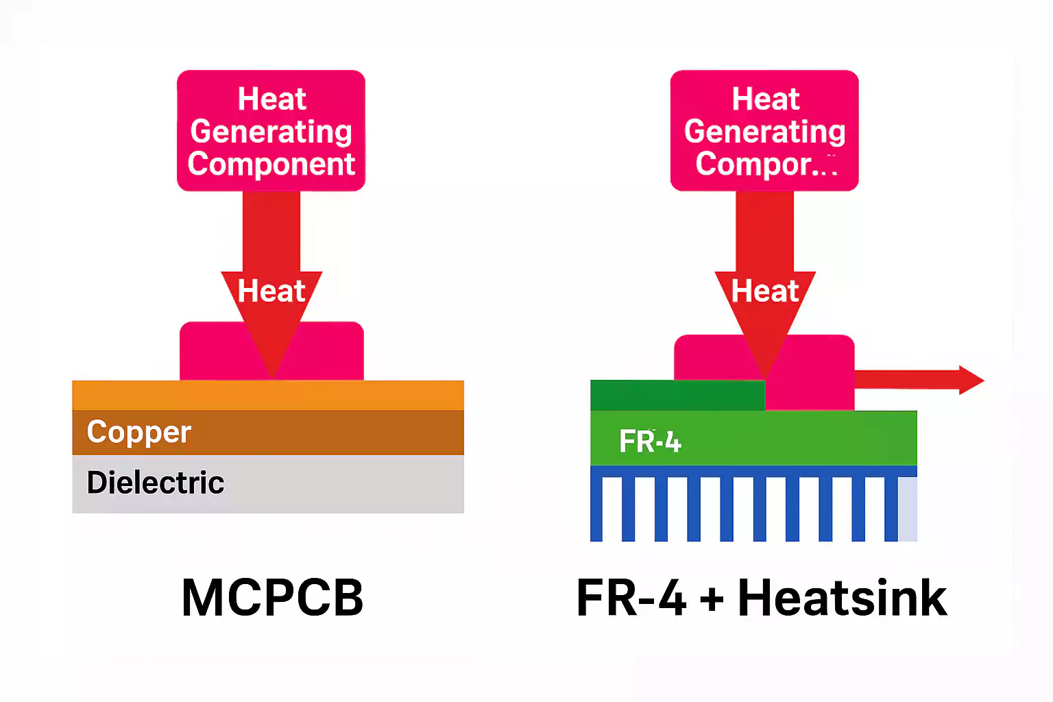 Comparison of heat dissipation between MCPCB and FR4 with heatsink