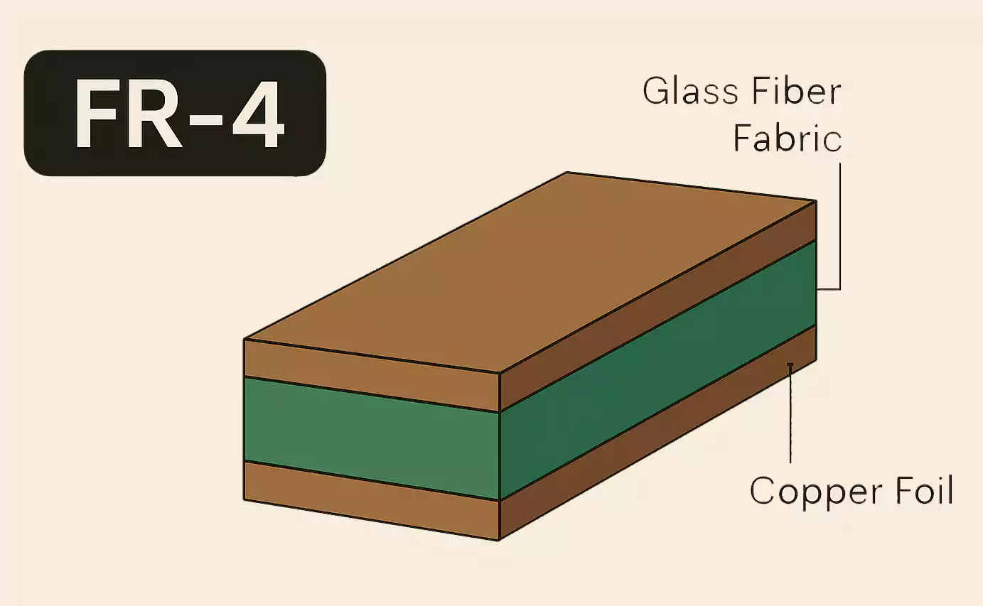 FR-4 structure showing copper foil and glass fiber layers