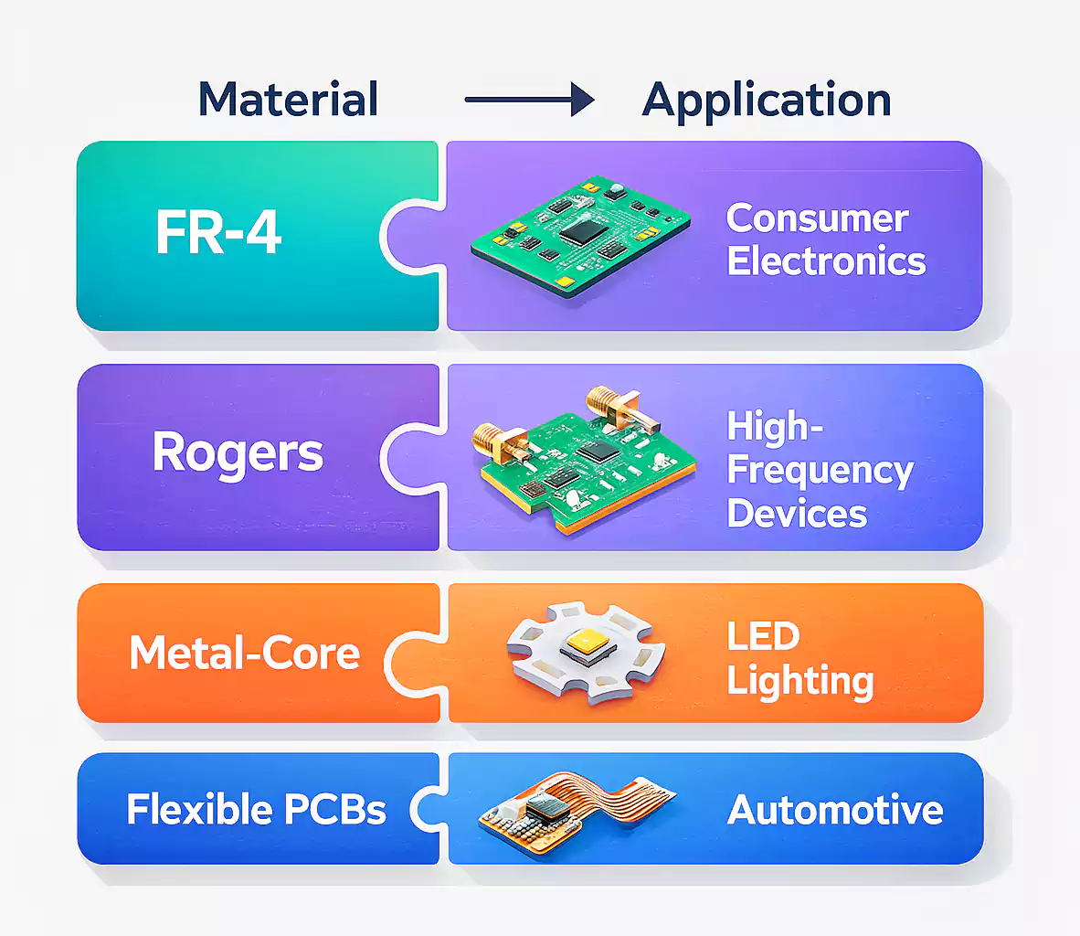 Examples of PCB materials and their typical applications