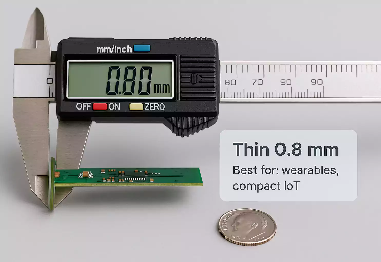 0.8 mm thin PCB measured with digital caliper