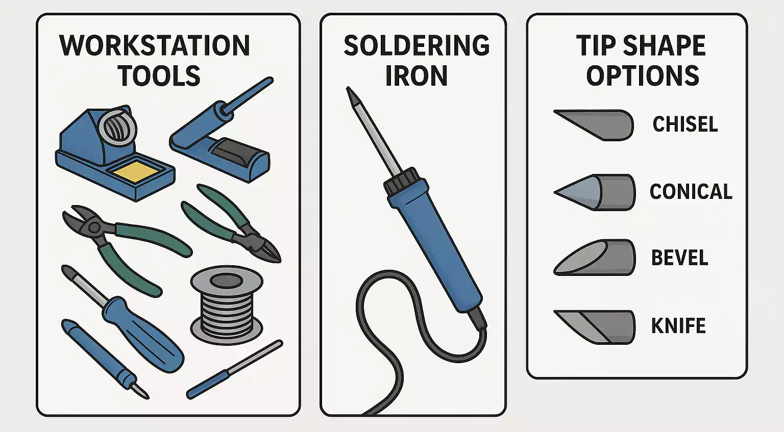 Essential PCB soldering tools and soldering iron tip types