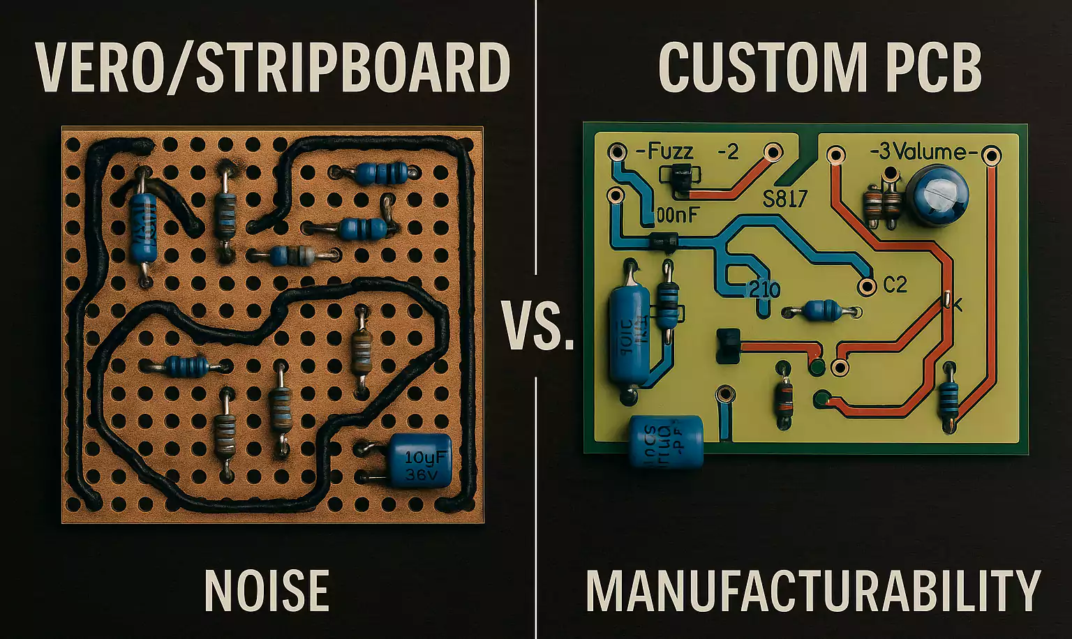 DIY stripboard compared to custom PCB layout for guitar pedal