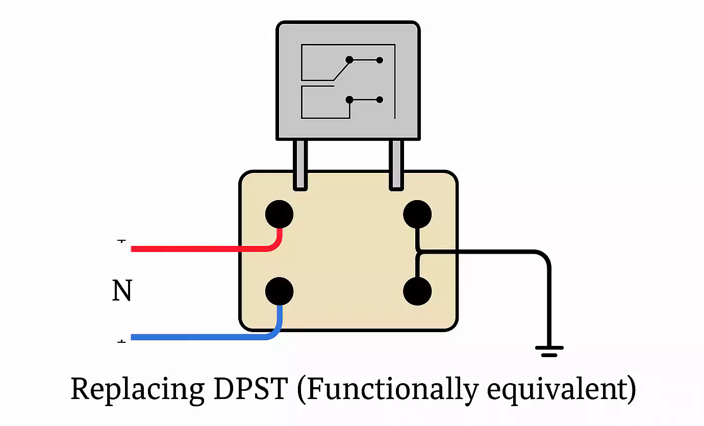 12V DPDT relay replacing DPST switch on PCB