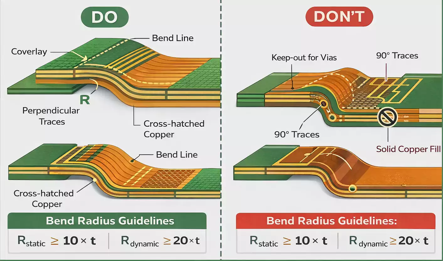 Rigid-Flex bend radius DOs and DON’Ts with trace direction