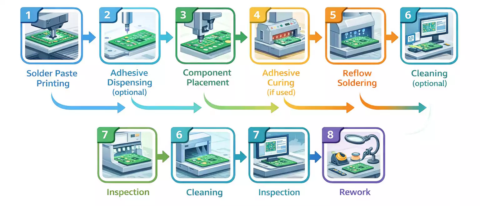 SMT process flow: 8 steps from solder paste printing to rework