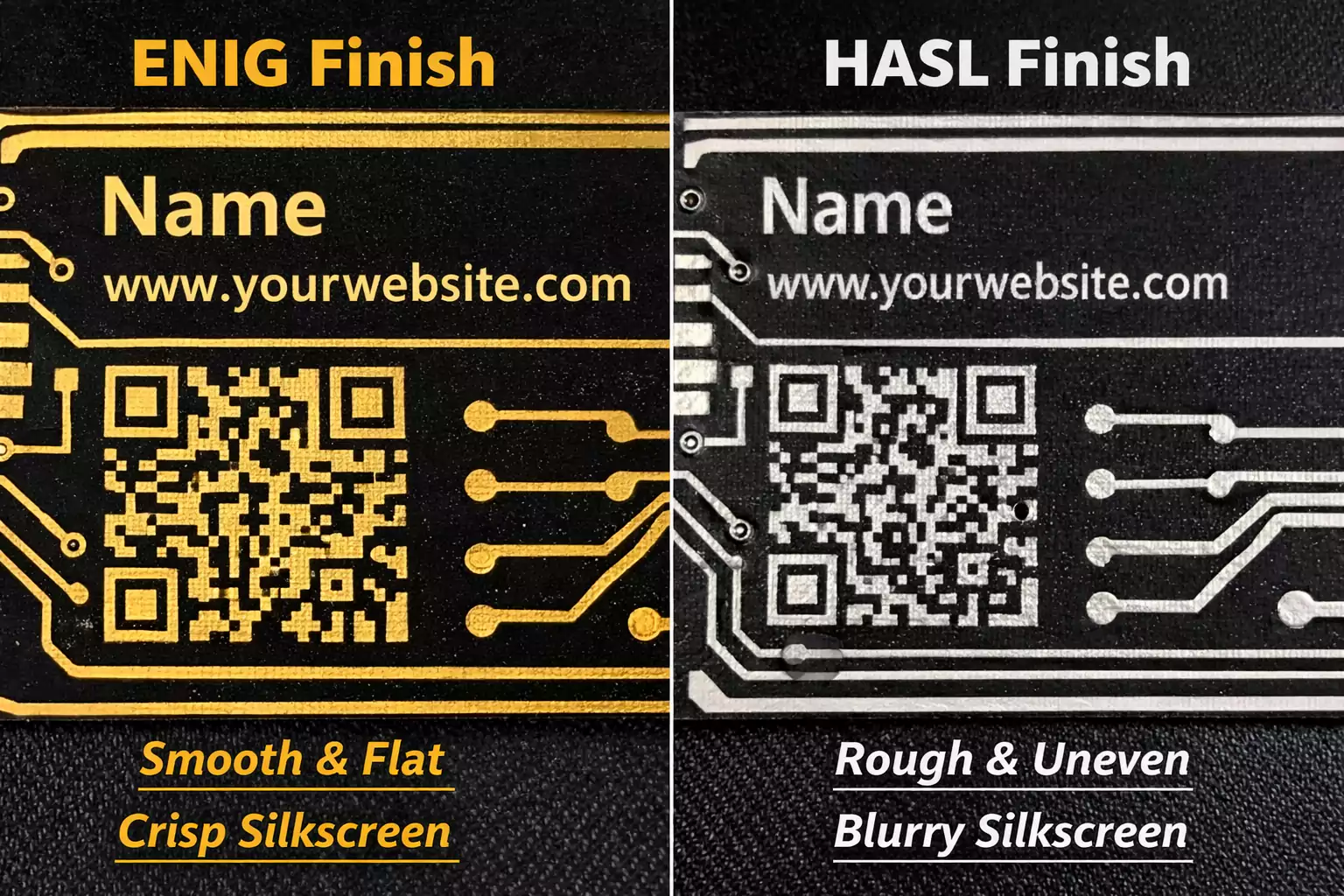 ENIG vs HASL surface finish comparison on a PCB business card