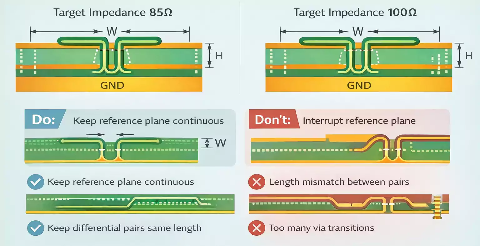 Impedance and differential pair routing guide for PCIe/GDDR