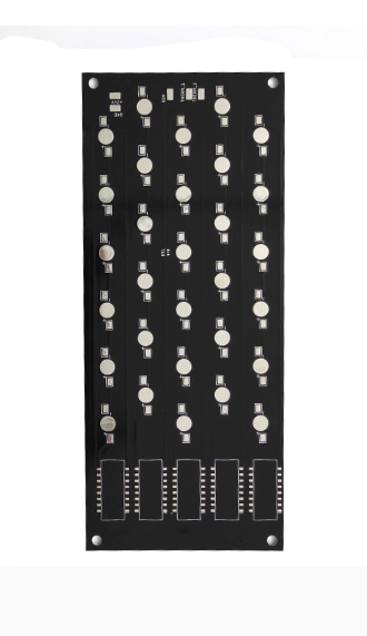 Black bare PCB board with solder mask and silkscreen, unpopulated and ready for SMT assembly.