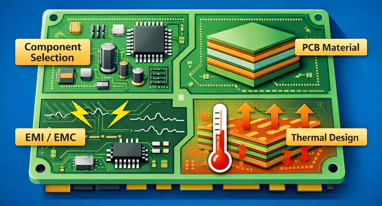 PCB Design Guidelines: components, materials, EMI/EMC, and thermal design