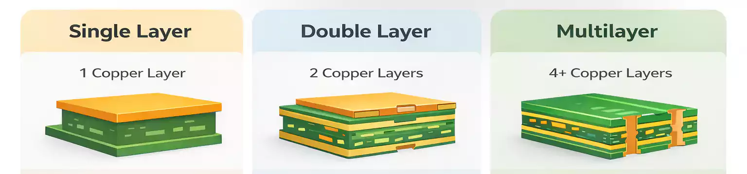 single vs double vs multilayer PCB comparison