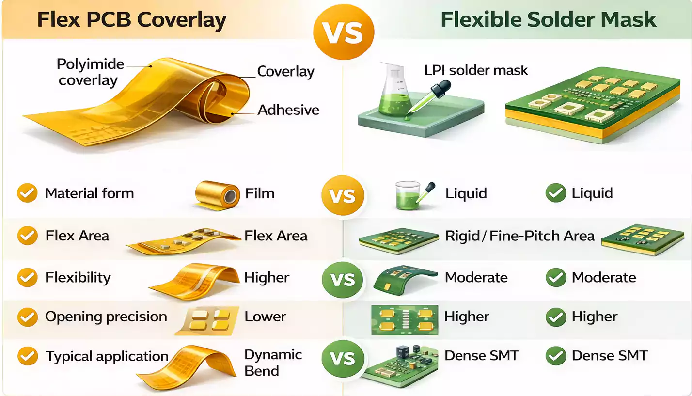 Coverlay vs solder mask for flex PCB