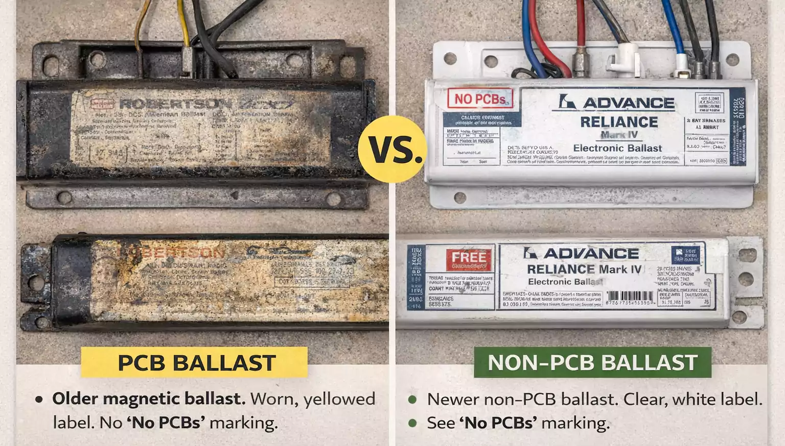 PCB ballast vs non-PCB ballast comparison