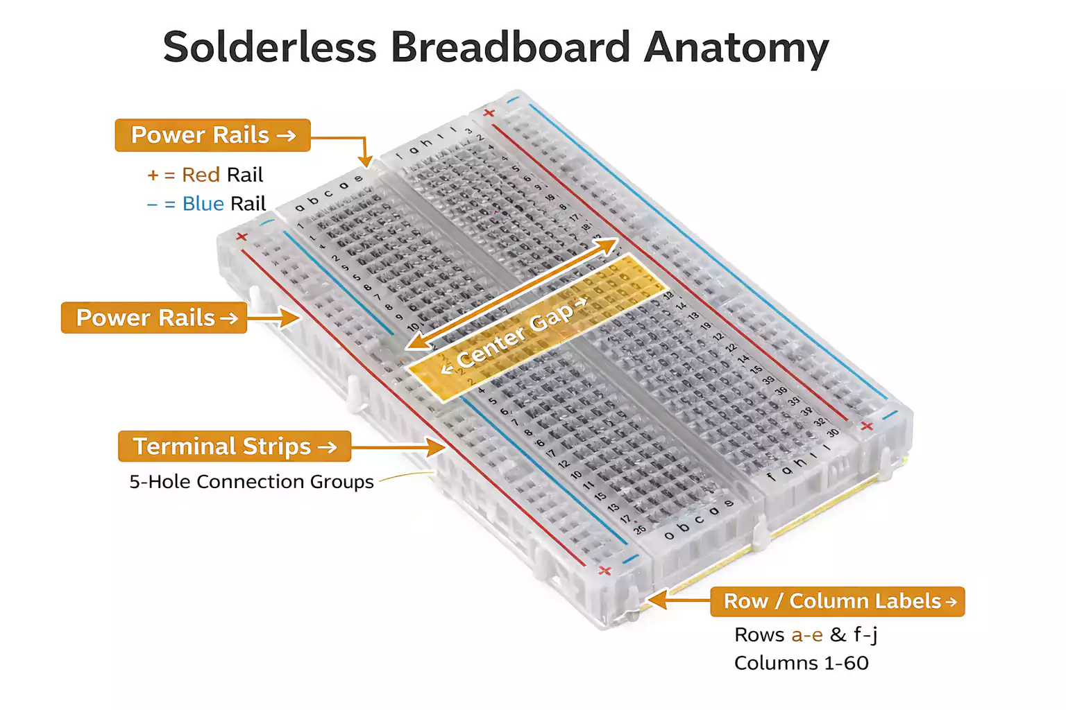solderless breadboard anatomy