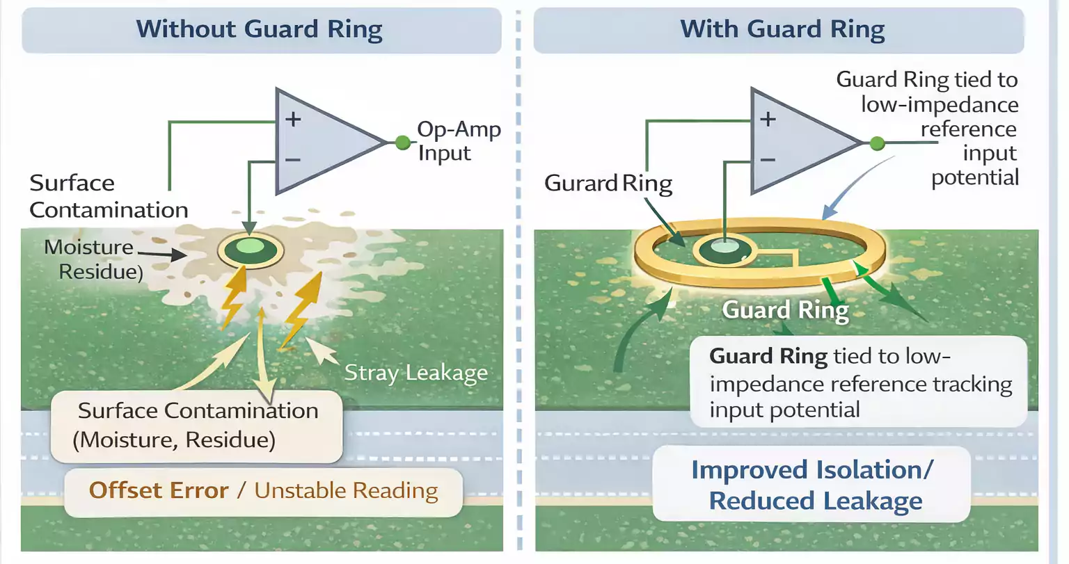Guard ring layout for high-impedance input protection with and without guard ring
