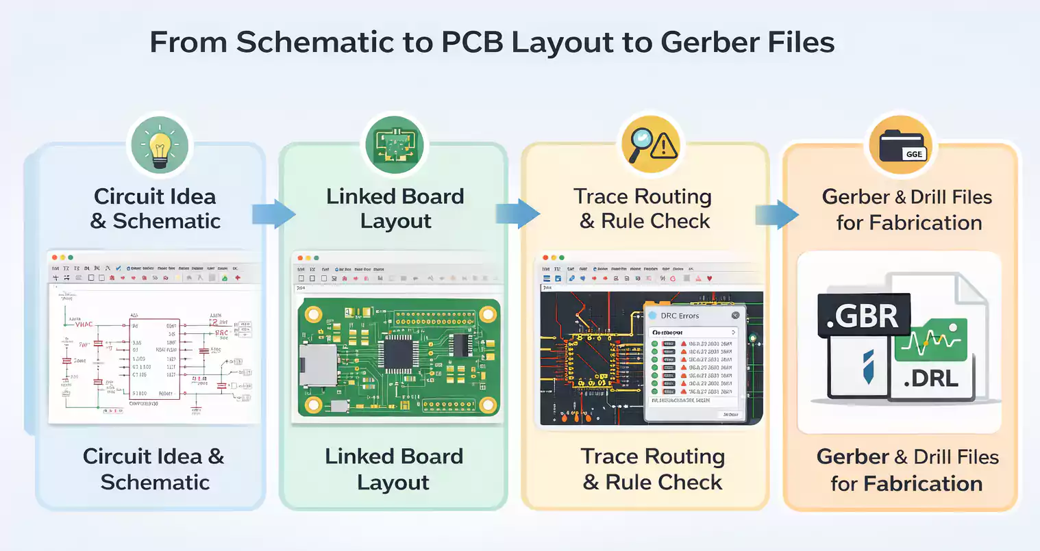 EAGLE CAD PCB design workflow from schematic to PCB layout and Gerber files