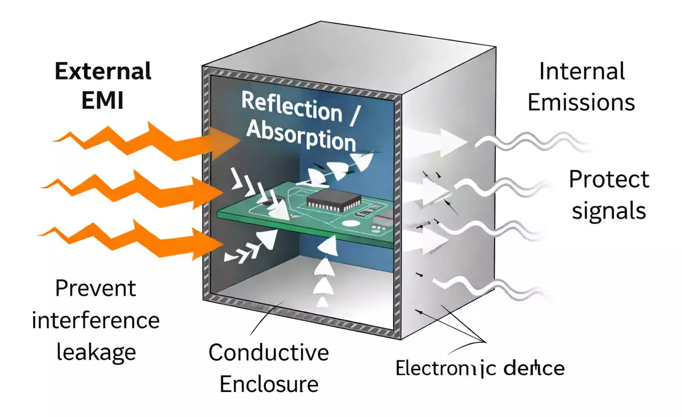 How EMI shielding works diagram
