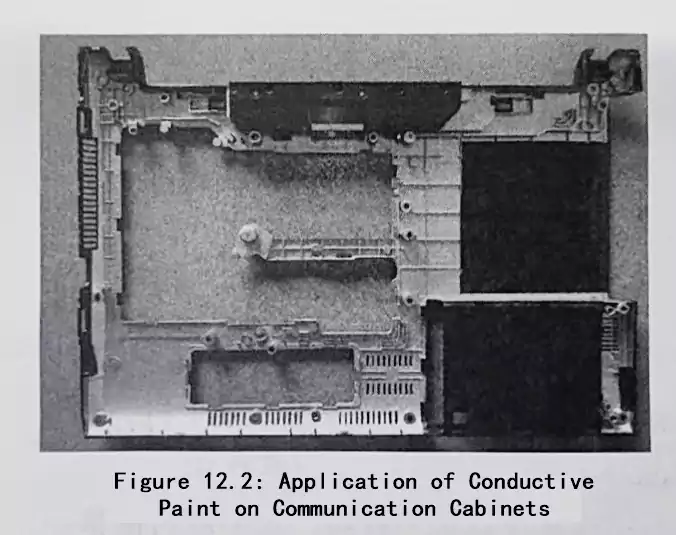 Conductive paint applied inside a communication cabinet