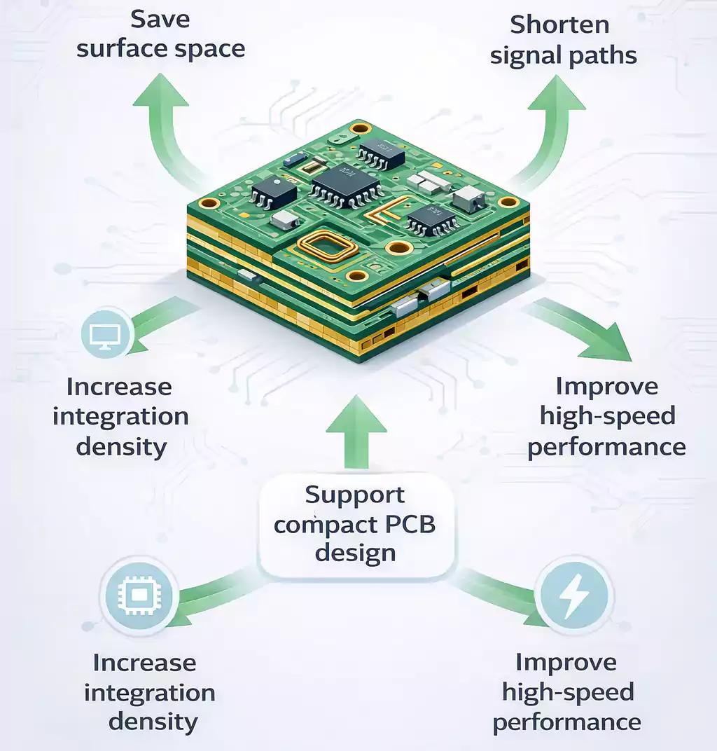Benefits of PCB embedded components infographic