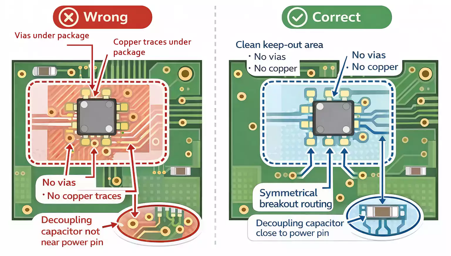 PCB accelerometer keep-out and footprint rules