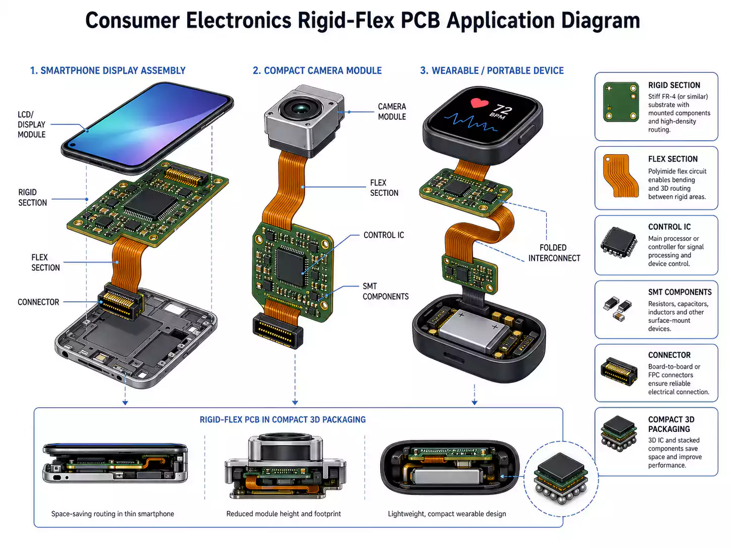 Consumer electronics rigid-flex PCB applications in smartphone, camera module, and wearable device