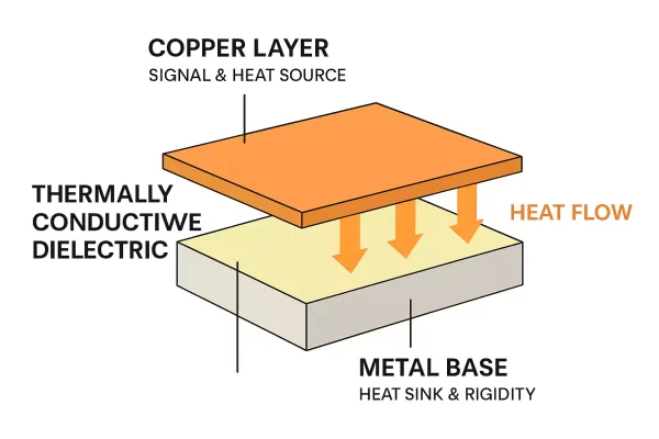 Heat transfer structure in a metal core PCB