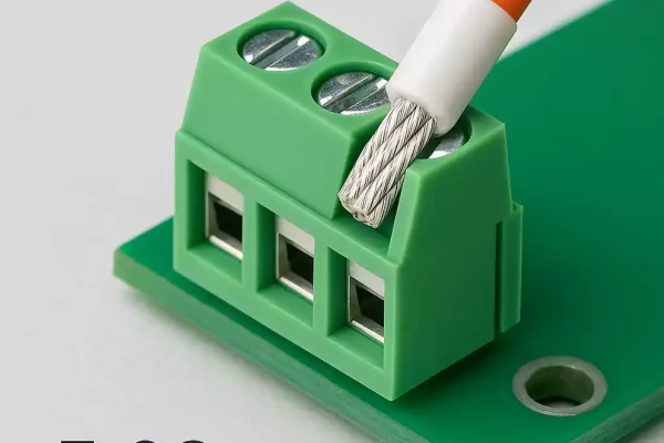 Stranded wire inserted into a 5.08 mm PCB terminal block