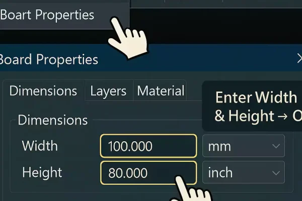 Change PCB board size in Ultiboard using Board Properties input fields