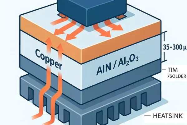 Ceramic PCB heat flow cutaway