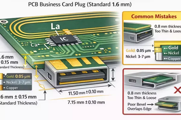 USB-A edge connector fit and tolerance for 1.6 mm PCB business card with ENIG pads and bevel specs