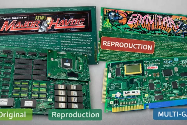 Comparison of original, reproduction, and multi-game arcade PCBs for replacement and reproduction guide