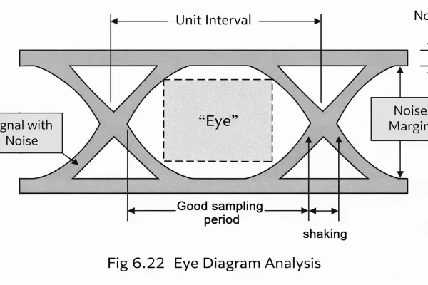 Eye diagram showing noise margin and jitter