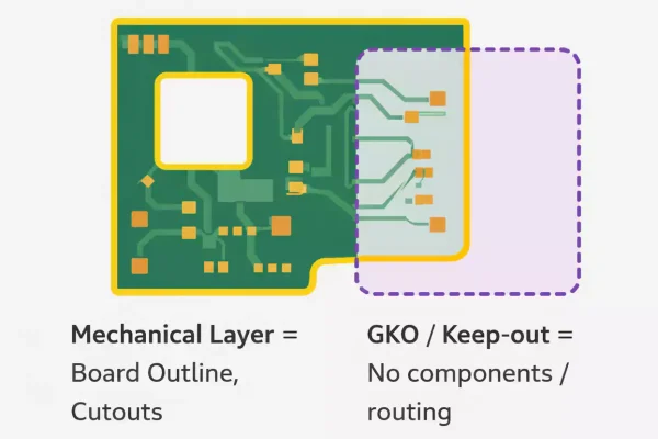 Mechanical layer board outline vs GKO keep-out area on PCB