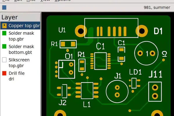 Gerbv showing Gerber PCB layers